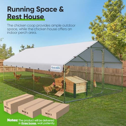 Quictent Large Metal Chicken Coop Run for 10+ Poultry with Galvanized Hardware Cloth and Waterproof Roof Cover