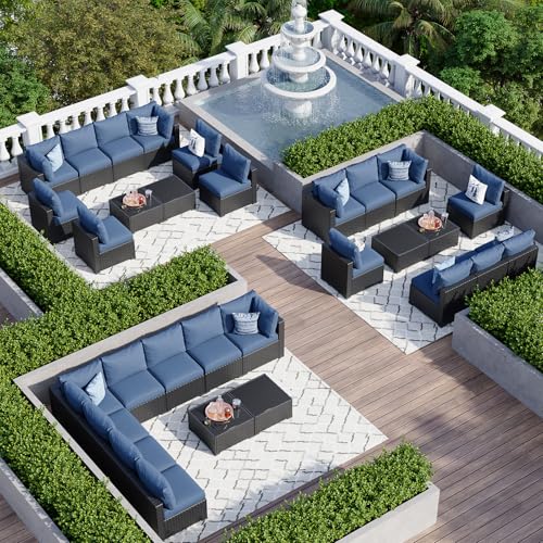 Aoxun 7 Piece Patio Furniture Set Wicker Rattan Patio Sectional Sofa Set Outdoor Seating Furniture with Thickened Cushion, Grey