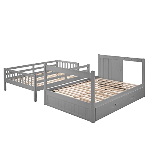 Ball & Cast Full Over Full Bunk Bed with Twin Size Trundle and Built in 4 Drawer,Wood Bunkbed w/Storage Ladder & Slat Support