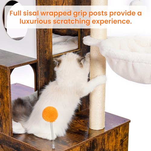 Heybly Cat Tree with Litter Box Enclosure for Indoor Big Cat, Cat Tower for Large Cats 20 lbs Heavy Duty
