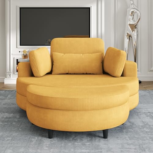 51.5-Inch Oversized Swivel Accent Barrel Chair with Storage Ottoman ,Button Decor and 4 Pillows