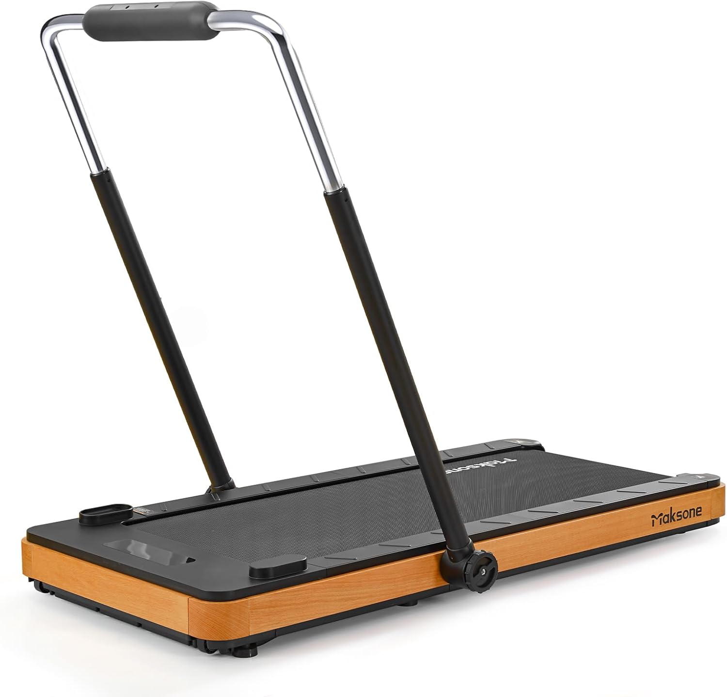 Maksone Folding Walking Pad, Wood Under Desk Treadmill with Adjustable Handlebar, Foldable Treadmill with Remote Control, Installation-Free