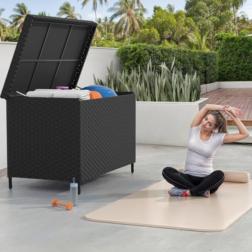 YITAHOME 230 Gal Outdoor Storage Box, XXL All-Weather Wicker Deck Box for Patio Furniture, Cushions, Pool Accessories and Garden Tools - Black