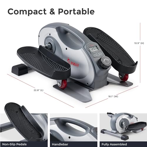 Sunny Health & Fitness Sitting Under Desk Elliptical Exerciser, Portable Pedal Training Machine for Senior Exercise, Peddler for Home Workout