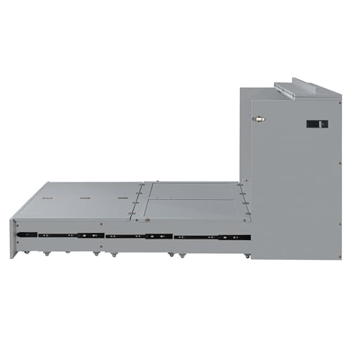 Harper & Bright Designs Queen Size Murphy Wall Bed, Chest Cube Cabinet With USB, Charging Station and Large Storage Drawer for Home Office