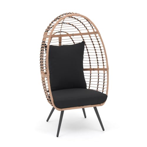 JOIVI Wicker Egg Chair, Oversized Indoor Outdoor Lounger Large Egg Basket Chair with Stand and Cushions for Patio Porch, Backyard, Living Room