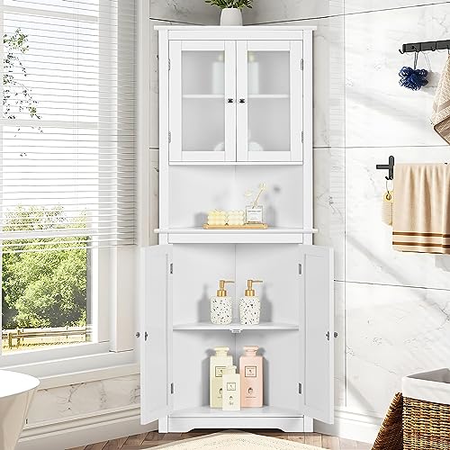 Iwell 67" Tall Bathroom Cabinet, Storage Cabinet with 2 Doors & 1 Drawer, Bathroom Storage Cabinets with Adjustable Shelves, for Living Room