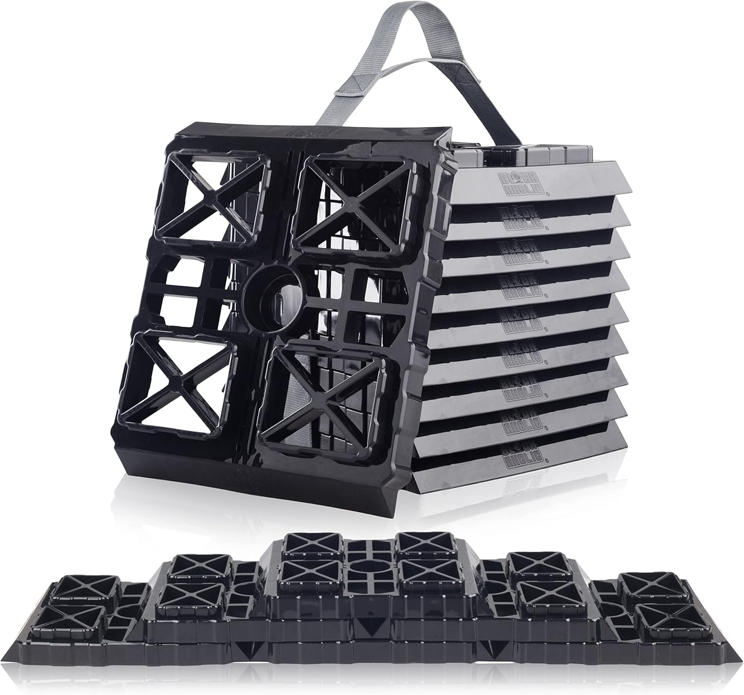 Blockaholic RV Leveling Blocks - 10 Pack of Leveling Blocks with Built-in Ramps and Carrying Strap