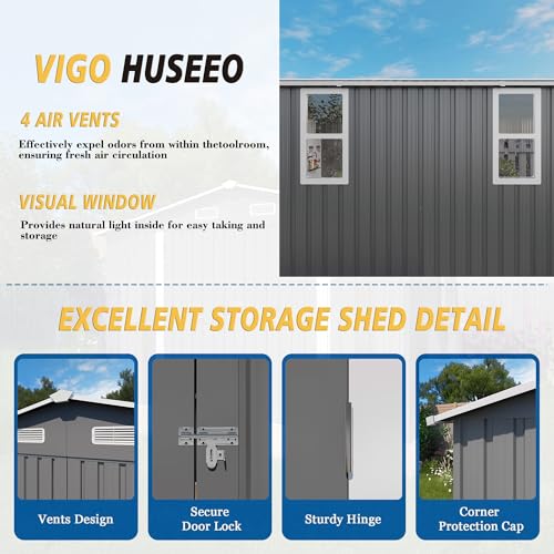 10x12x6.7FT Outdoor Storage Shed, Galvanized Steel Garden Shed with Lockable Door & Window, Waterproof Metal Tool Storage for Garden, Backyard, Patio