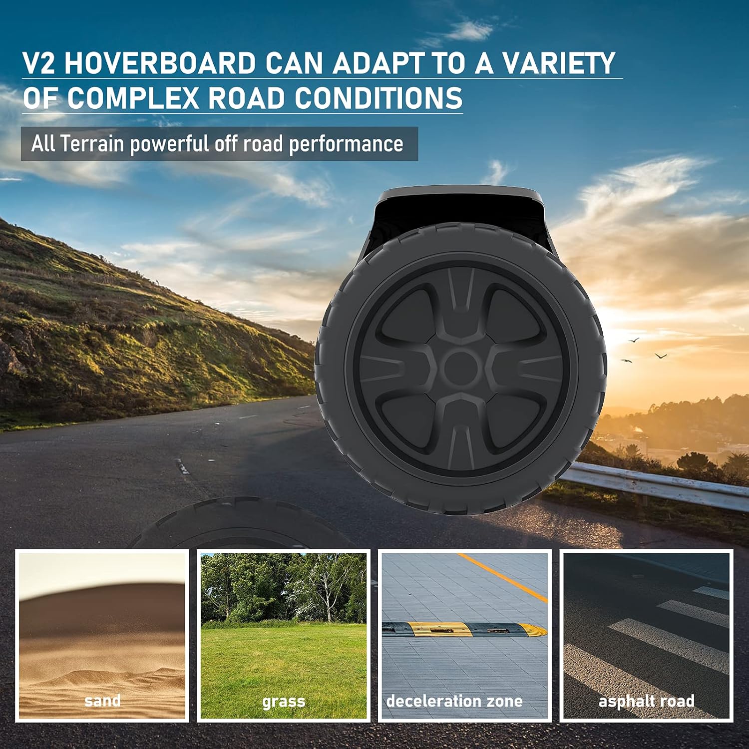 Hoverboard, 8.5 inches All-Terrain Off-Road self-Balancing V2 hoverboards with Color LED Lights, Bluetooth and Speakers, Smart APP Control