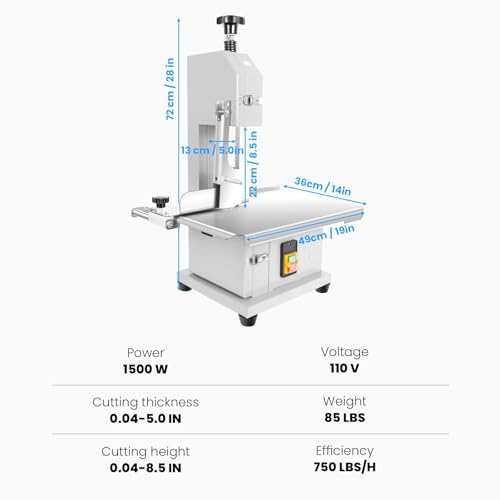 1000W Electric Bone Saw Machine, 18x14" Stainless Steel Worktable, Cuts 0.04-3.9" Thickness, Frozen Meat Cutter with 8 Blades Included