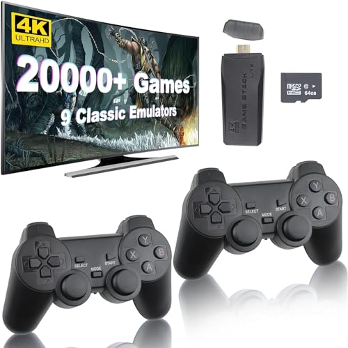 Wireless Retro Game Console, Retro Game Stick with Built-in 9 Emulators, 20,000+ Games, 4k Hdmi Output, and 2.4GHz Wireless Controller