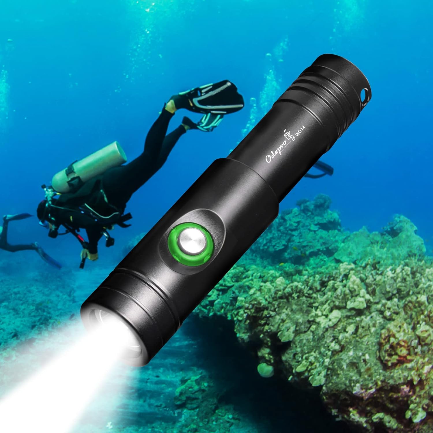 Odepro WD12 Scuba Diving Light 1050 Lumen Super Bright Compact Dive Lights with 3 Modes