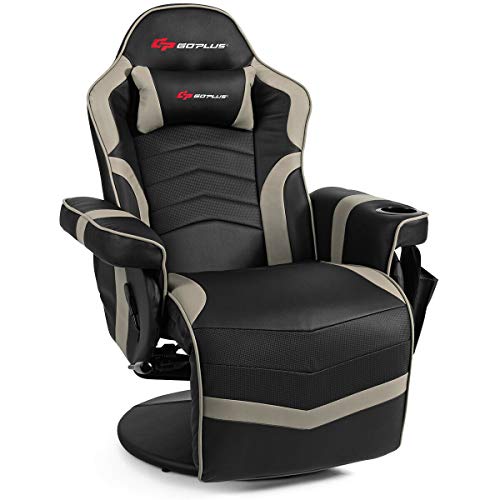 Goplus Massage Gaming Chair, Racing Style Gaming Recliner w/Adjustable Backrest and Footrest
