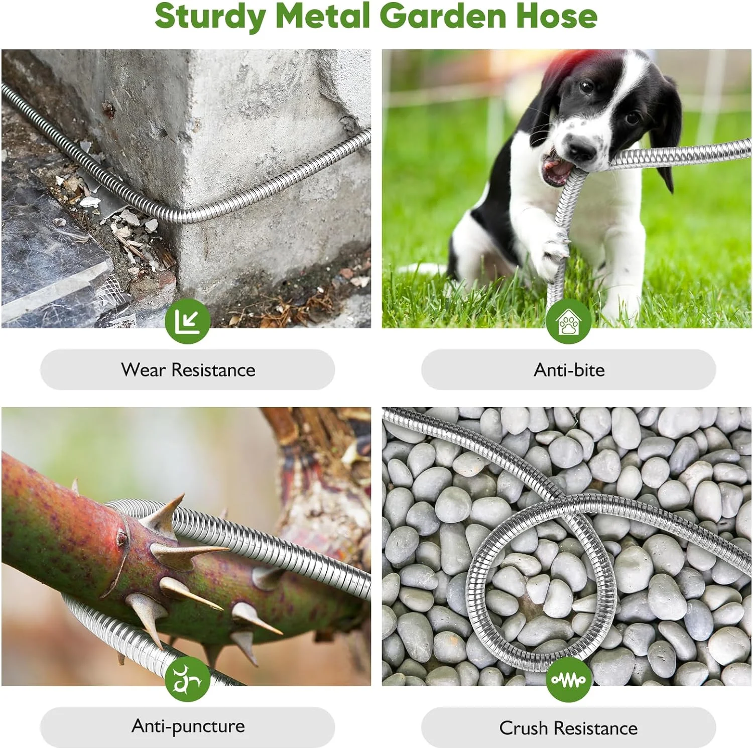 Metal Garden Hose 100FT, Stainless Steel Heavy Duty Water Hose With 10 Function Nozzle, No-Kink, Tough & Flexible, Sturdy and Lightweight