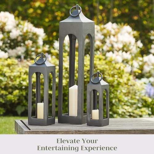 Large Black Lantern, Rustic Metal Decorative Lantern with Glass Panels, Candle Holder for Indoor & Outdoor, Home Decor for Patio, Garden & Tabletop