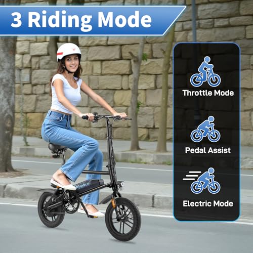 Winado Electric Bike for Adults, 14" Folding Electric Bicycle 450W Motor with Dual Disc Brakes, Max Range 25Miles(Pedal-Assist) & Speed 15.5MPH