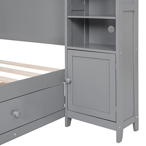 SOFTSEA Full Murphy Bed Wall Beds, Wood White Cabinet Bed 61.5” Foldable Platform Bed with Shelf for Guest Room