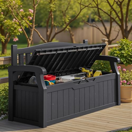 Homall 75 Gallon Outdoor Storage Benches Lockable Deck Box with Waterproof and UV Resistant, Waterproof Storage Box for Patio Furniture, Tools