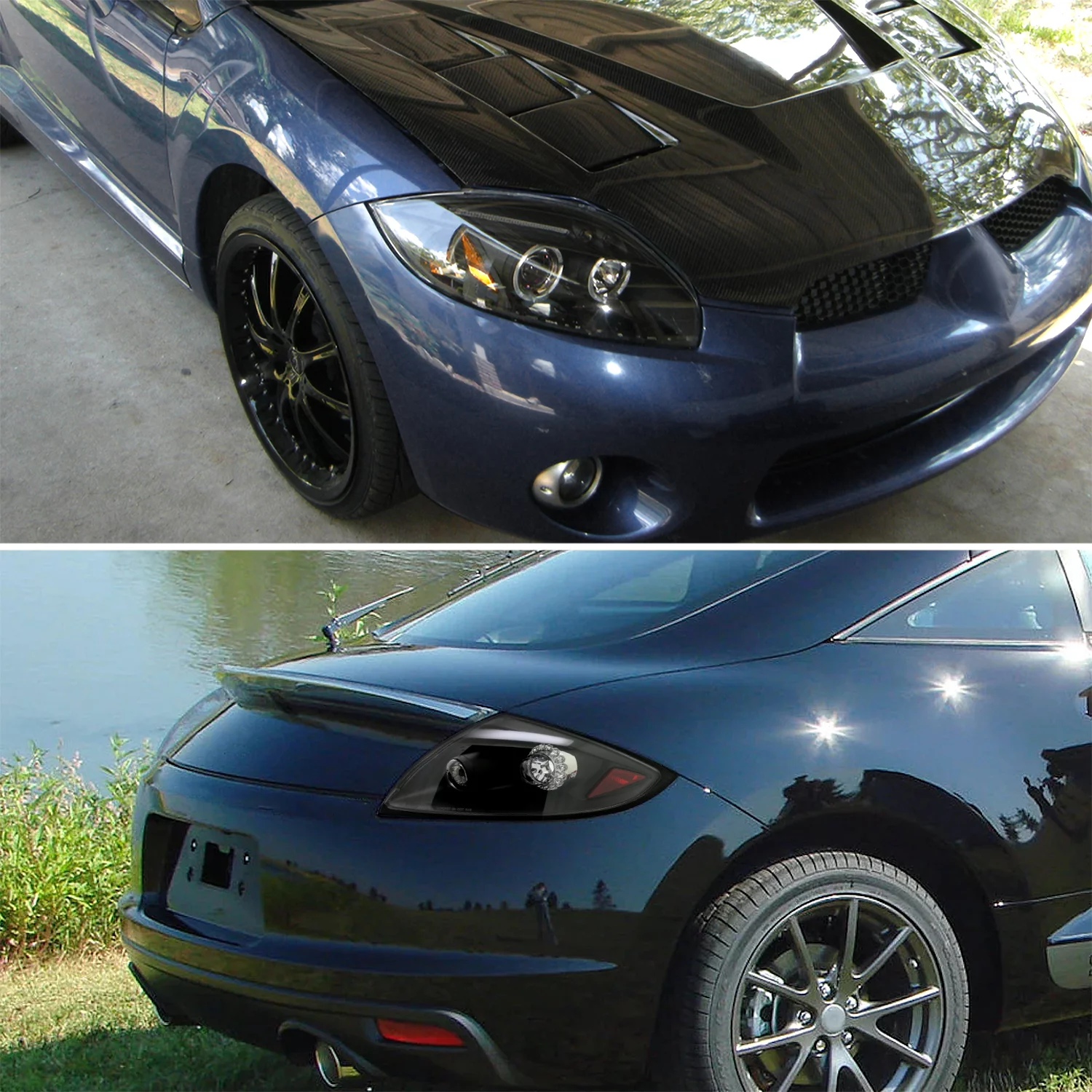 Spec-D Tuning Halo Chrome Projector Headlights/ LED Fog Lights Compatible with Mitsubishi Eclipse Left + Right Pair Headlamps Assembly