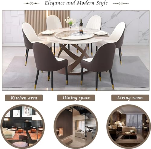 Modern Round Dining Table, 59" Sintered Stone Dining Table with Detachable Lazy Susan for 8 People