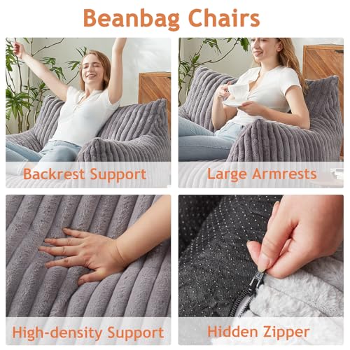 Giant Bean Bag Chairs for Adults with Filling Plush Fluffy Bean Bag Chairs for Teens with Armrests Comfy BeanBag Lazy Couch Sofa Chair for Bedroom