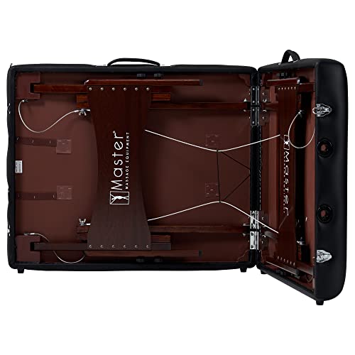 Master Massage Newport Portable Massage Table Package with Denser 2.5" Cushion, Walnut Stained Hardwood, Steel Support Cables, Pillows & Accessories