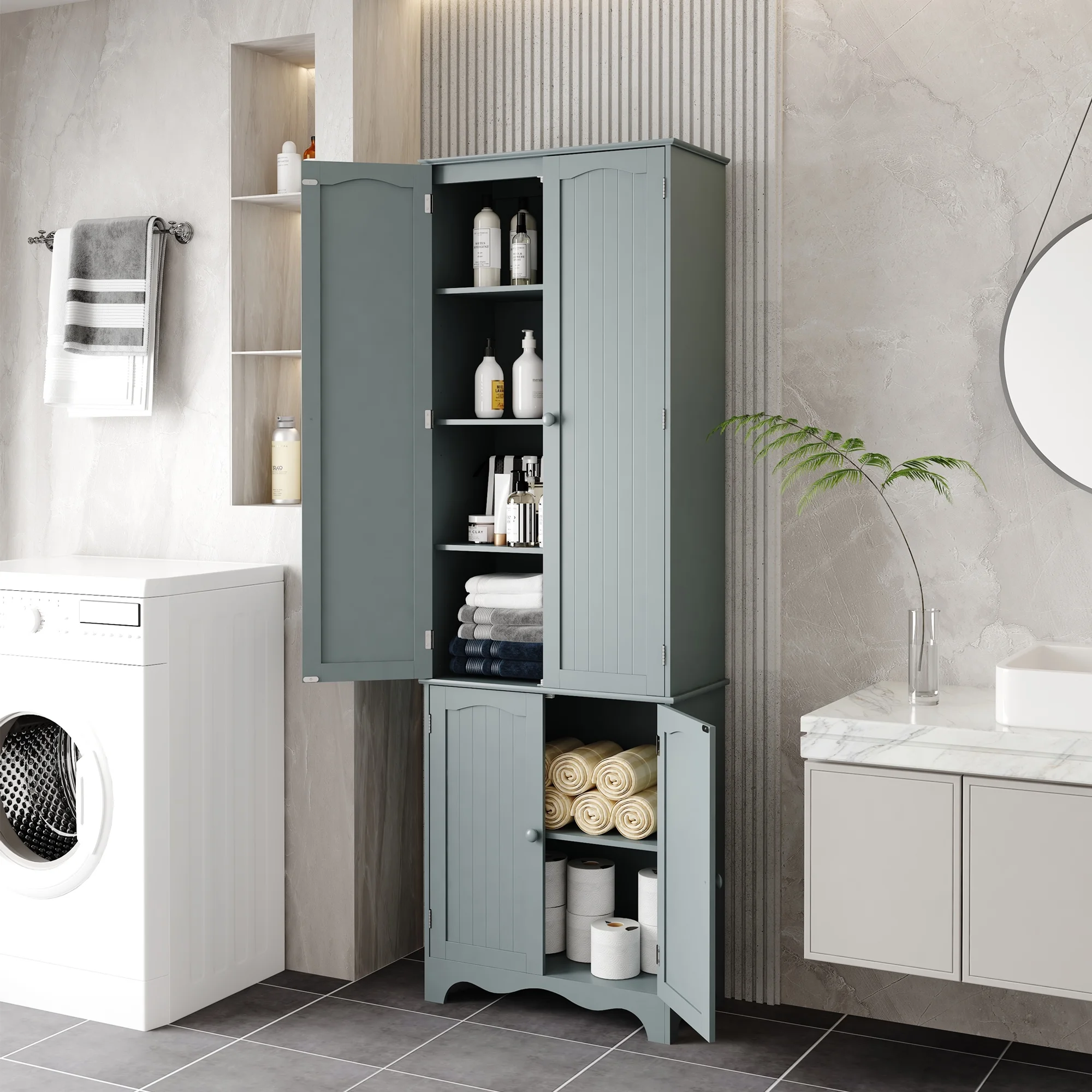 HOMEFORT 72" H Freestanding Tall Pantry Cabinet, Kitchen Pantry with 2 Large Cabinets and Adjustable Shelves