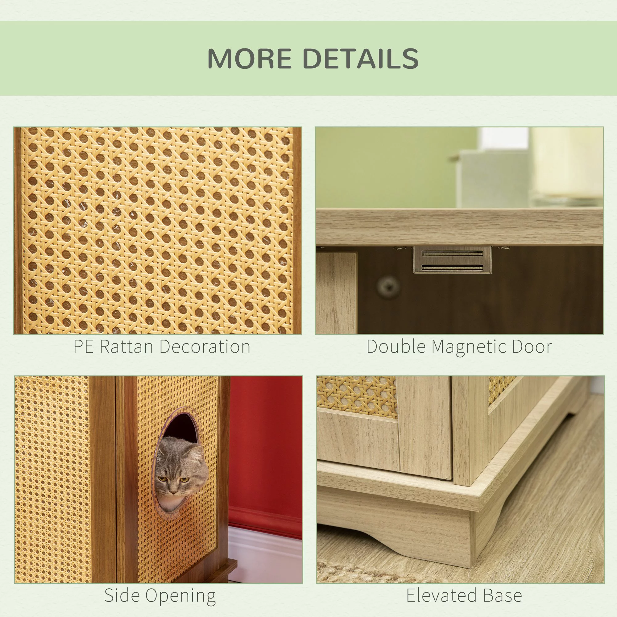 PawHut Hidden Litter Box Enclosure Cat Washroom Furniture with Cushion Double Doors Wooden Pet House End Table, Oak - Radiant Selections