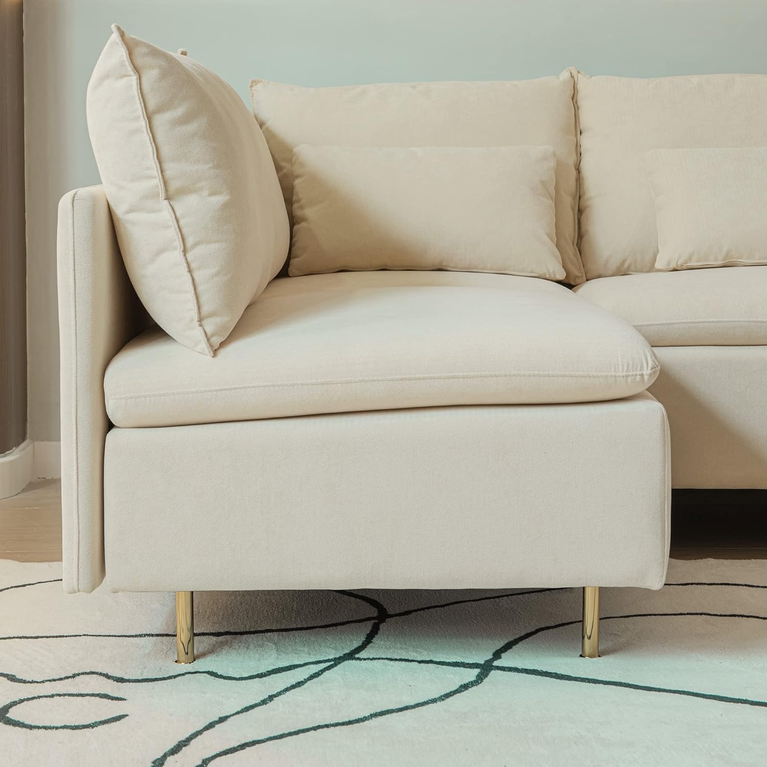 Modular L Shaped Corner Sofa,Left Hand Facing Sectional Couch,Beige Cotton Linen 90.9''