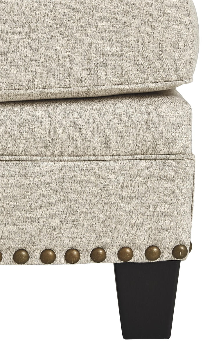 Nailhead Trim Fabric Upholstered Wooden Frame Ottoman Light Gray- Saltoro Sherpi