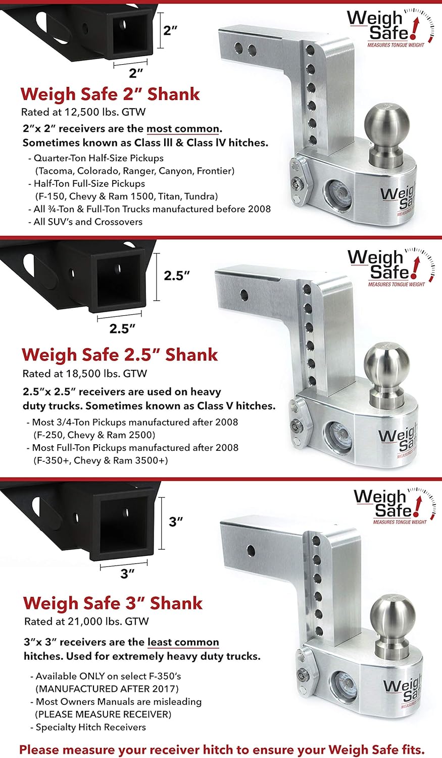 Weigh Safe WS6-2-SET Aluminum Adjustable 6" Drop, Stainless Steel Balls for 2" Receiver 12,500 GTW