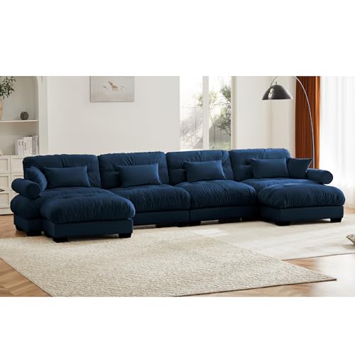 130" Modular Sectional Sofa,Velvet Upholstered Couches for Living Room,3 Seater Green Sofa Couch with Movable Ottoman