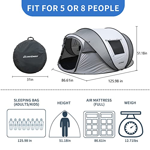 EchoSmile Camping Instant Pop Up Tent, 2/4/6/8/10 Person, Water Resistant Dome, Easy Setup for Camping Hiking and Outdoor, Portable with Carry Bag