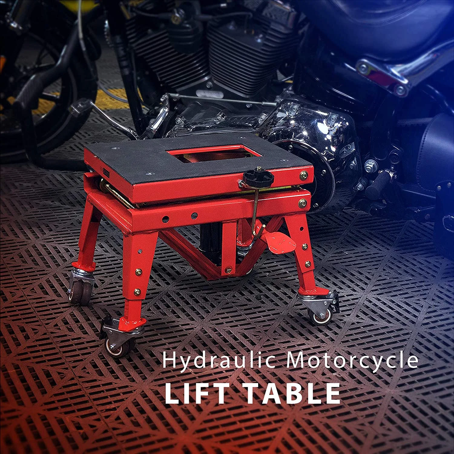 SPECSTAR 350 Lbs Heavy Duty Hydraulic Motorcycle Lift Table Foot Operated ATV Dirt Bike Scissor Jack Stand with 4 Wheels - Radiant Selections