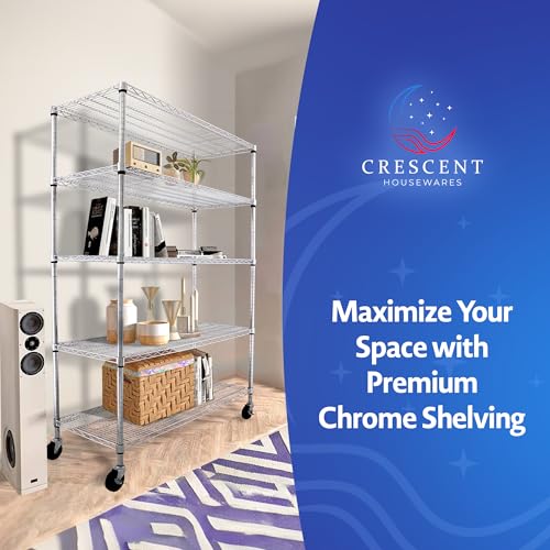 4000 LBS Heavy Duty Wire Rack 48 x 24 x 76, 5-Tier NSF Commercial Rolling Rack with Wheels, Chrome Metal Shelving Unit for Garage, Kitchen, Warehouse
