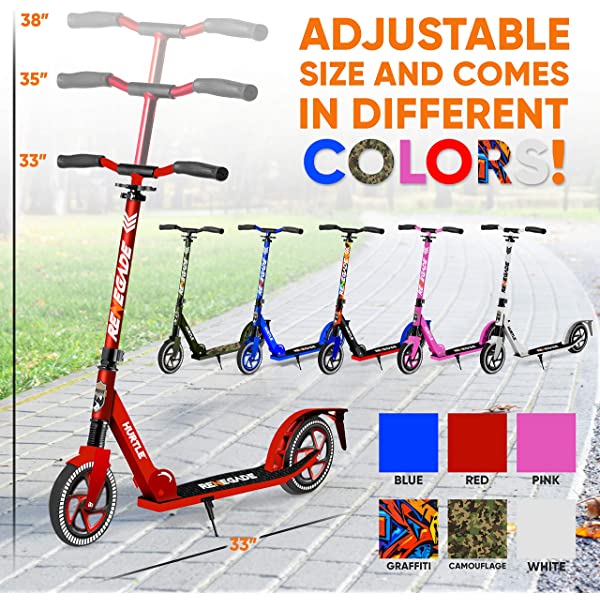 Hurtle Scooter &ndash; Scooter for Teenager &ndash; Kick Scooter &ndash; 2 Wheel Scooter with Adjustable T-Bar Handlebar &ndash