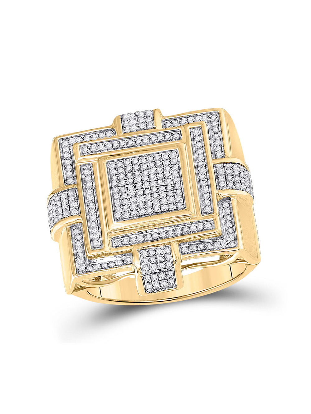Diamond Princess 10kt Yellow Gold Womens Round Blue Black Color Enhanced Diamond Square Cluster Ring 7/8 Cttw