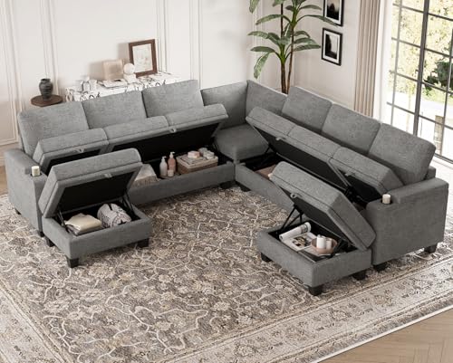 Belffin Modular Sectional Sofa Couch with Storage U Shape Convertible Corner Couches for Living Room Dark Grey Couch