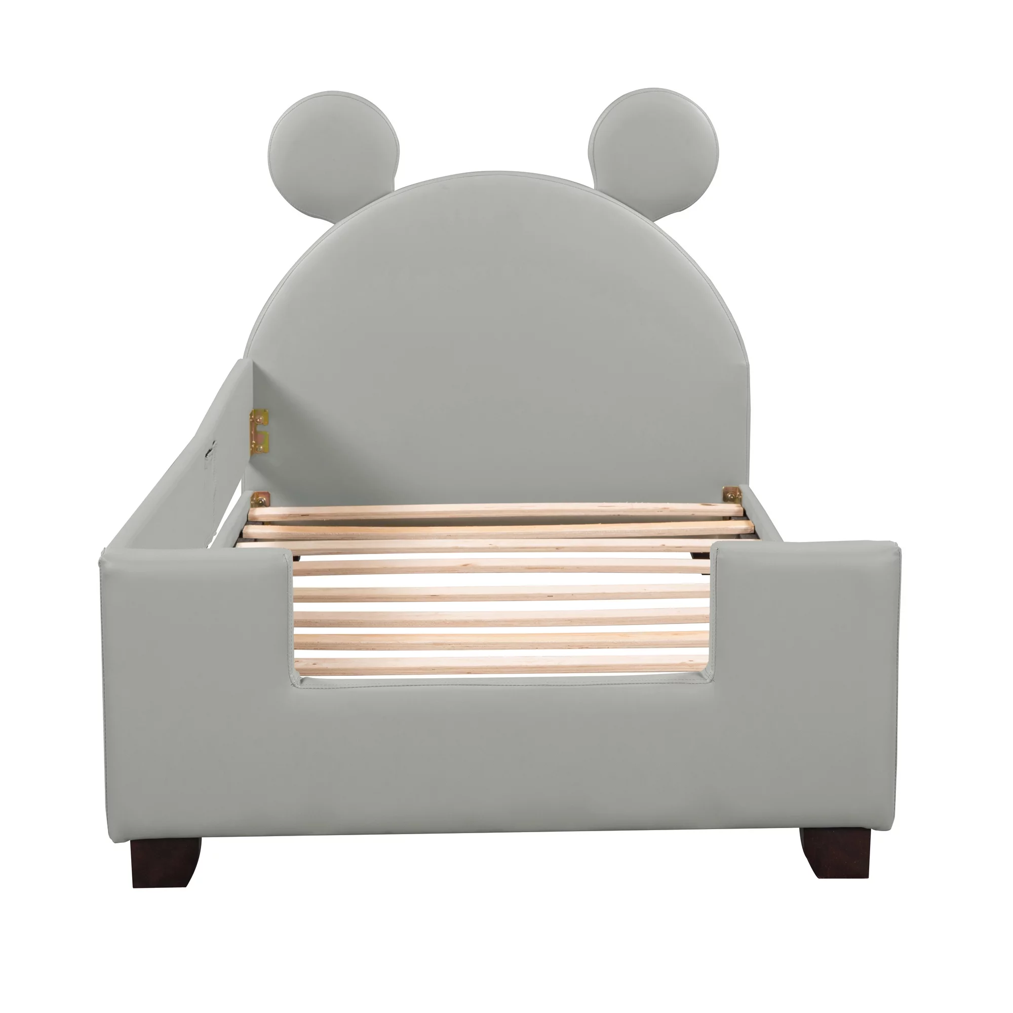 Twin Size Kids Daybed Upholstered Twin Bed with Carton Ears Shaped Headboard, Wooden Cute Twin Platform Bed Frame for Girls Boys Toddlers