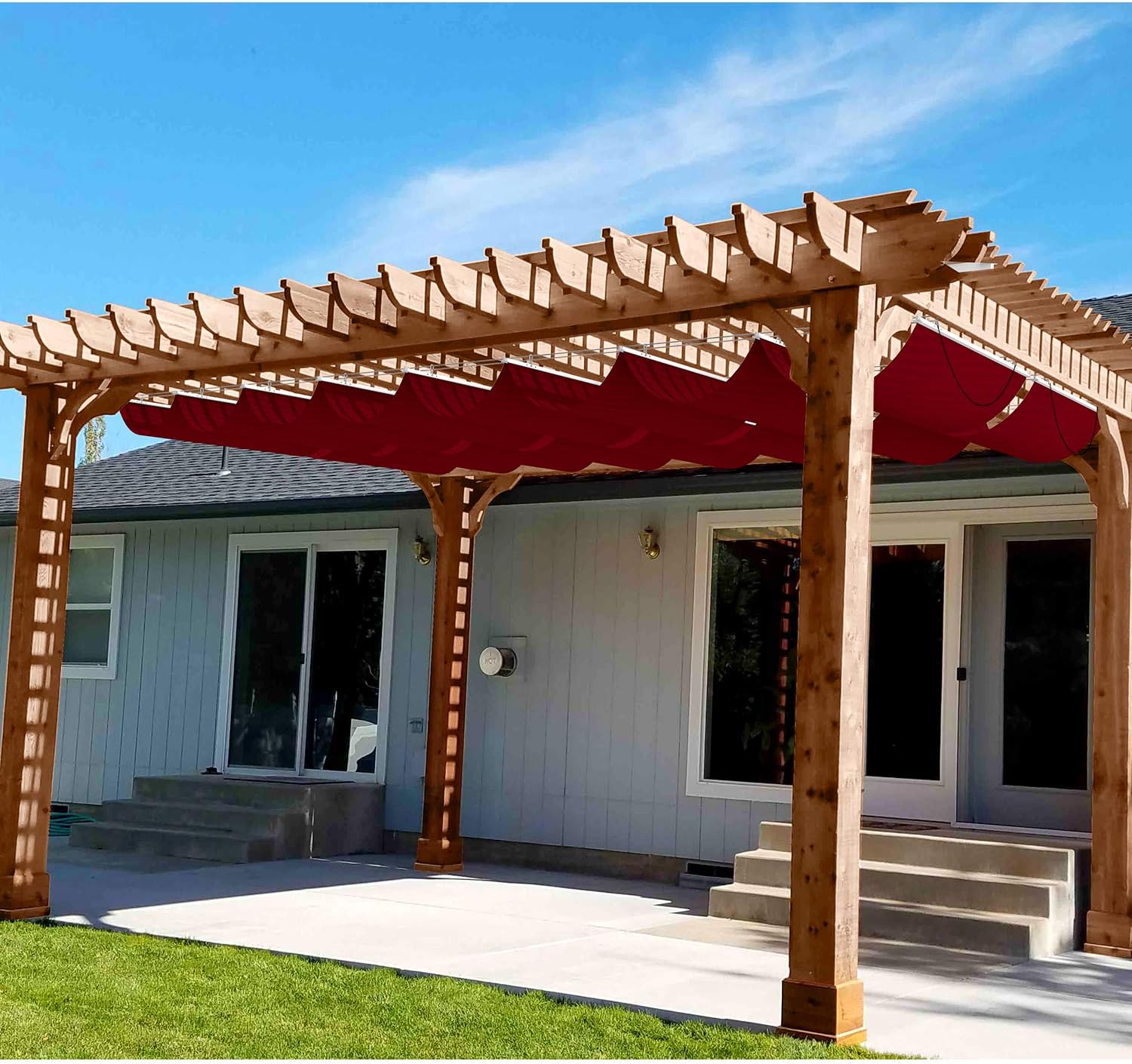 Patio Pergola Shade Cover for Deck Backyard Canopy Shade Awnings Retractable Slide Wire U Shape Replacement Shade Cover Come with Cable Hardware