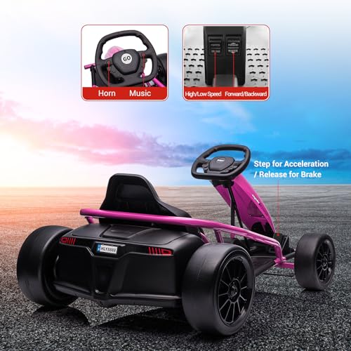 Go Kart Electric Drift Kart Car, 24V Outdoor Ride on Toy, Fast 2×300W Motor, 8 MPH High Speed Drift Car, with Music and Slow Start