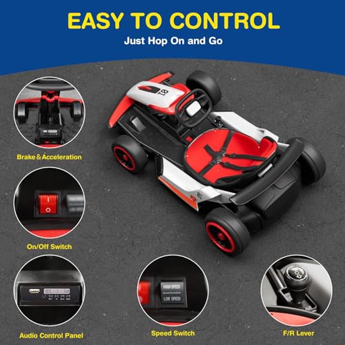 Planet X8 24V Electric Go Kart, 2x150W Drift Kart for Big Kids, 5-Point Safety Belt with Soft Start, Up to 8 MPH Racing Speed, 7AH Large Battery
