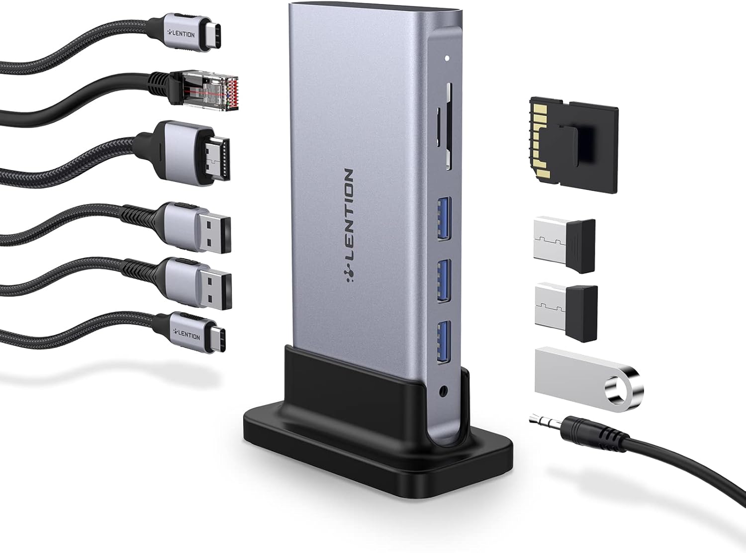 LENTION USB C Docking Station with 4K 60Hz HDMI, 100W PD, Gigabit Ethernet, Card Reader, USB 3.0, Aux Adapter for New MacBook Pro/Mac Air/Surface
