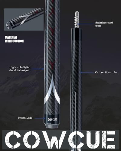 CRICAL Carbon Fiber Pool Cue Stick 58" Billiard Cue Sticks Professional Low Deflection Pool Sticks with 3/8 * 8 Pin Joint and 12.5mm Tip