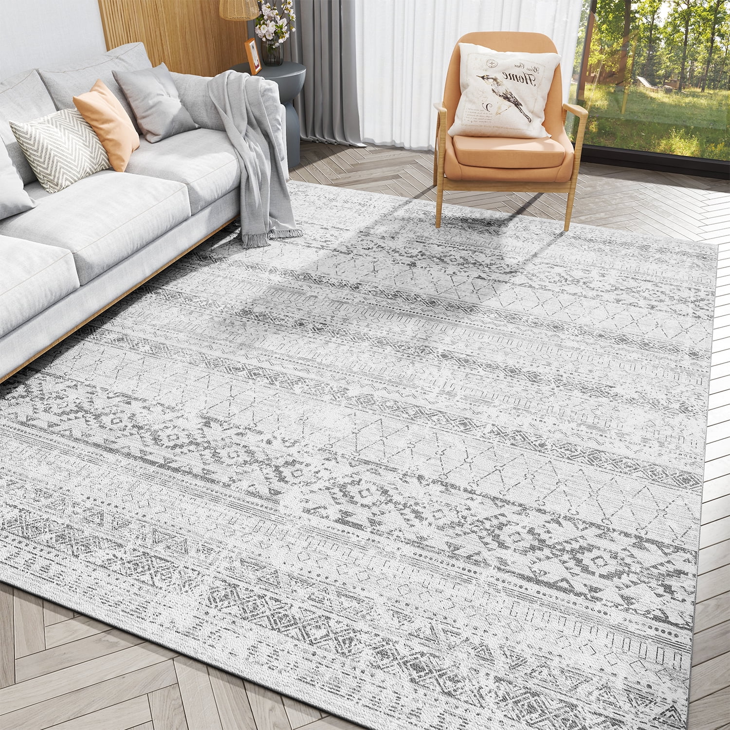 SIXHOME 5'x8' Area Rugs for Living Room Washable Rug Boho Area Rug Neutral Geometric Distressed Rug Moroccan Carpet for Bedroom Dinning Room Foldable