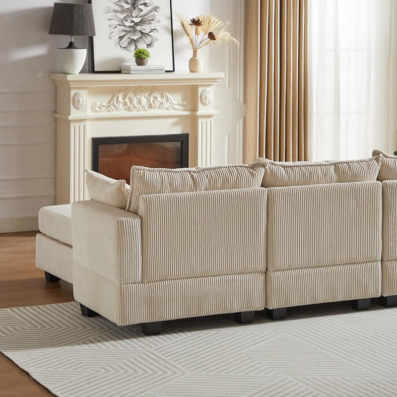 U Shaped Modular Sectional Sofa Couch, Corner Sofa with 4pcs Waist Pillows, Chaise Lounge, Terrycloth Fabric Sofa