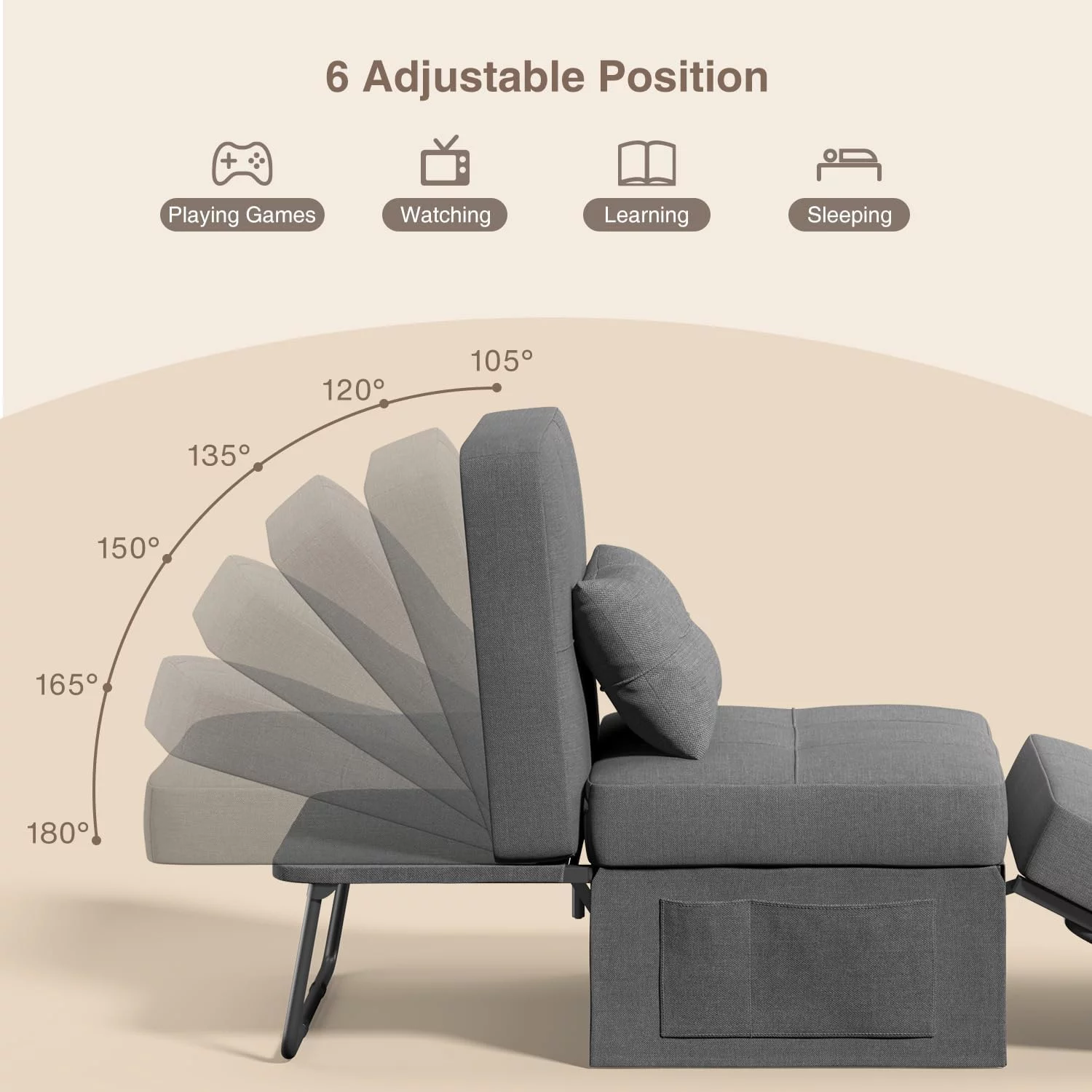 4 in 1 Sofa Bed, Sleeper Chair Bed Convertible Chair, Assembly-Free Sofa Chair Bed with Adjustable Backrest Breathable Linen