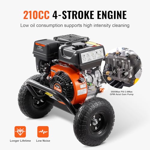VEVOR Gas Powered Pressure Washer 3400 PSI 2.6 GPM, with Spray Gun and Extension Wand, 5 Quick Connect Nozzles, Copper Pump