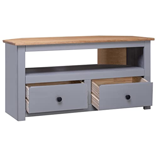Corner TV Stand Gray 36.6"x19.3"x19.3" Solid Pine Panama Range,Multipurpose Corner TV Stand with Drawers and Open Storage for Living Room